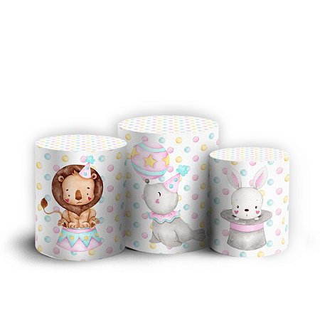 Capas Trio Cilindro Sublimado Vest Facil - Circo Rosa Aquarelado