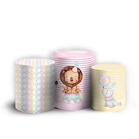 Capas Trio Cilindro Sublimado Vest Facil - Circo Rosa Aquarelado