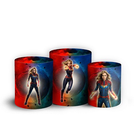 Capas Trio Cilindro Sublimado Vest Facil - Capitã Marvel