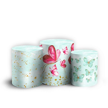 Capas Trio Cilindro Sublimado Vest Facil - Borboletas Glitter