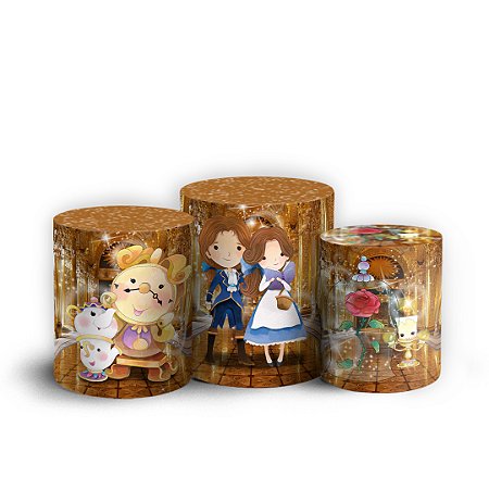 Capas Trio Cilindro Sublimado Vest Facil - Bela e a Fera