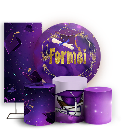 Capas Painel Redondo Trio Cilindro e Faixa Lateral Sublimado - Formatura