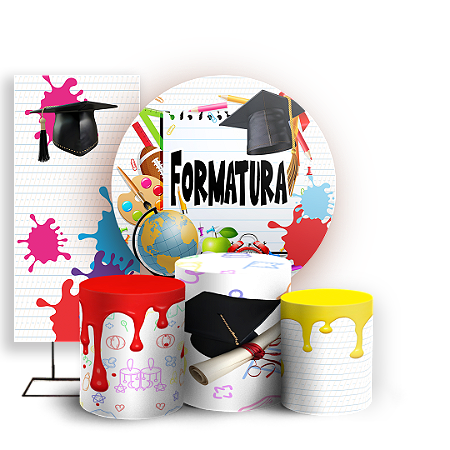 Capas Painel Redondo Trio Cilindro e Faixa Lateral Sublimado - Formatura