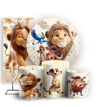 Capas Painel Redondo Trio Cilindro e Faixa Lateral Sublimado - Rei Leao