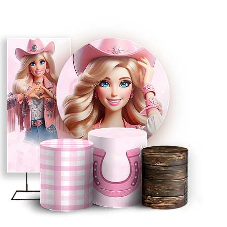 Capas Painel Redondo Trio Cilindro e Faixa Lateral Sublimado - Barbie Boiadeira