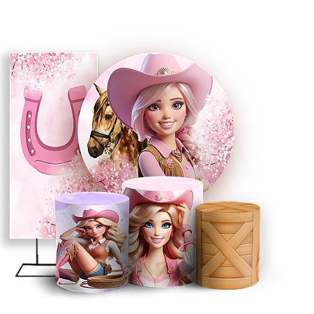 Capas Painel Redondo Trio Cilindro e Faixa Lateral Sublimado - Barbie Boiadeira