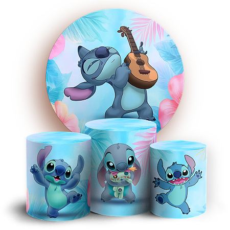 Capas Painel Redondo e Trio Cilindro Sublimado - Lilo e Stitch Azul