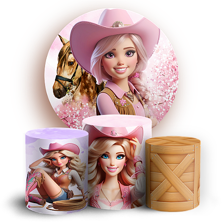 Capas Painel Redondo e Trio Cilindro Sublimado - Barbie Boiadeira