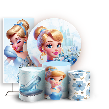 Capas Painel Redondo Trio Cilindro e Faixa Lateral Sublimado - Princesa Cinderela