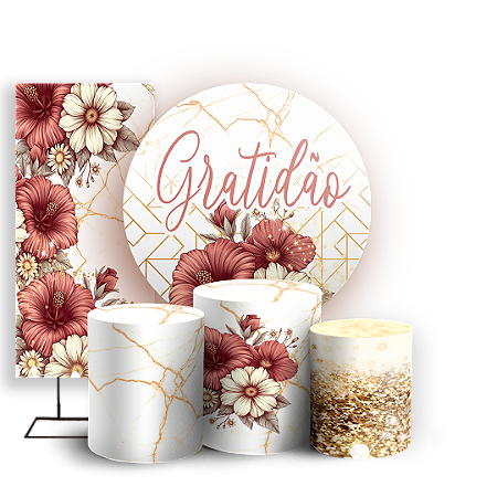Capas Painel Redondo Trio Cilindro e Faixa Lateral Sublimado - Floral
