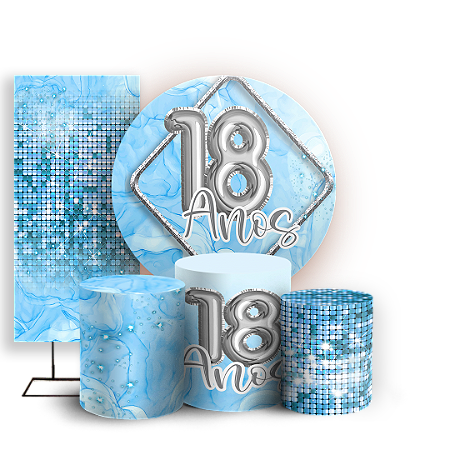 Capas Painel Redondo Trio Cilindro e Faixa Lateral Sublimado - 18 Anos