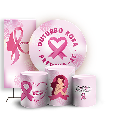 Capas Painel Redondo Trio Cilindro e Faixa Lateral Sublimado - Outubro Rosa