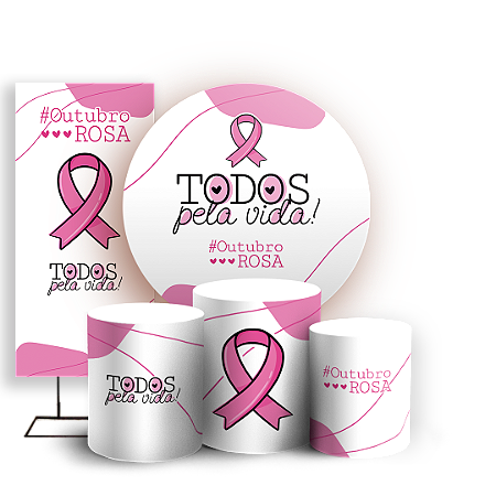 Capas Painel Redondo Trio Cilindro e Faixa Lateral Sublimado - Outubro Rosa