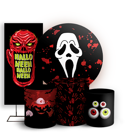 Capas Painel Redondo Trio Cilindro e Faixa Lateral Sublimado - Dia das Bruxas Halloween
