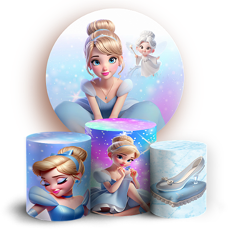 Capas Painel Redondo e Trio Cilindro Sublimado - Princesa Cinderela