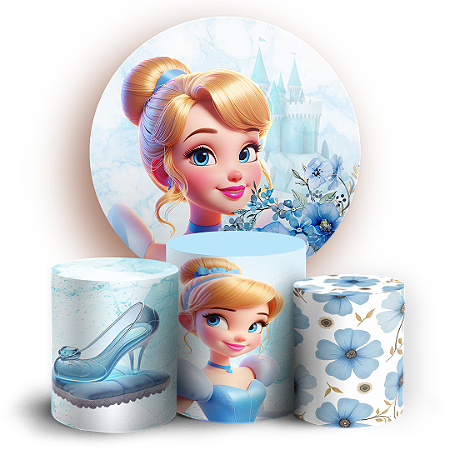 Capas Painel Redondo e Trio Cilindro Sublimado - Princesa Cinderela