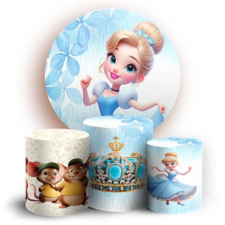 Capas Painel Redondo e Trio Cilindro Sublimado - Princesa Cinderela