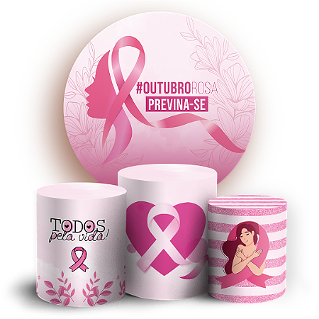 Capas Painel Redondo e Trio Cilindro Sublimado - Outubro Rosa