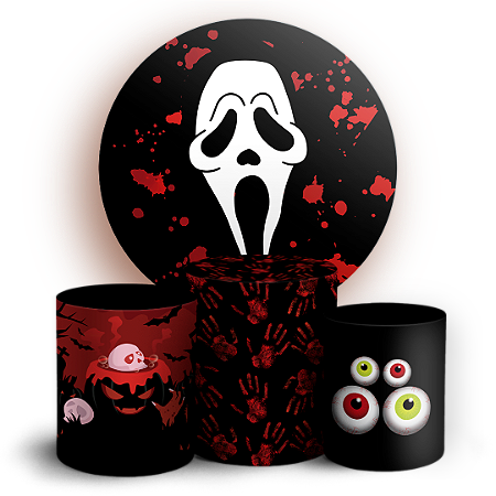 Capas Painel Redondo e Trio Cilindro Sublimado - Dia das Bruxas Halloween