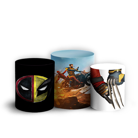 Capas Trio Cilindro Sublimado Vest Facil - Deadpool e Wolverine