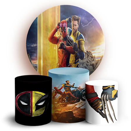 Capas Painel Redondo e Trio Cilindro Sublimado - Deadpool e Wolverine