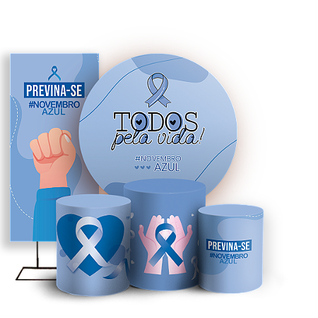 Capas Painel Redondo Trio Cilindro e Faixa Lateral Sublimado - Novembro Azul