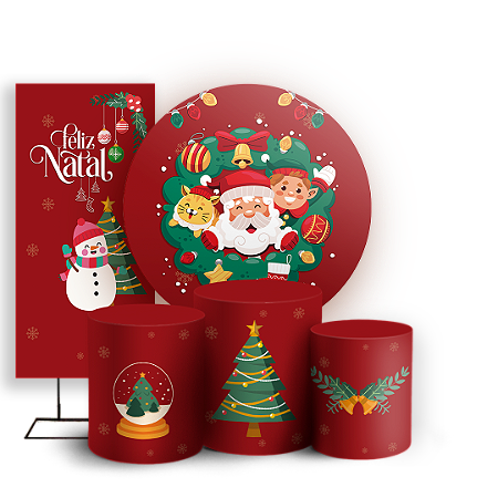 Capas Painel Redondo Trio Cilindro e Faixa Lateral Sublimado - Natal
