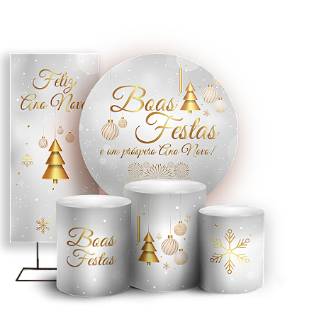 Capas Painel Redondo Trio Cilindro e Faixa Lateral Sublimado - Ano Novo