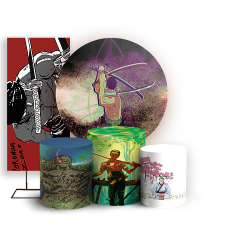 Capas Painel Redondo Trio Cilindro e Faixa Lateral Sublimado - Zoro One Piece