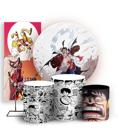 Capas Painel Redondo Trio Cilindro e Faixa Lateral Sublimado - Luffy One Piece