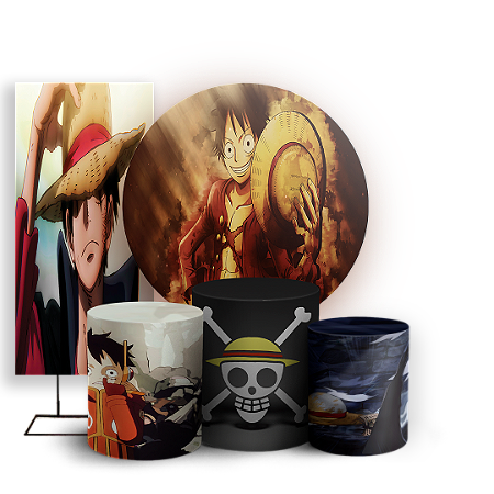 Capas Painel Redondo Trio Cilindro e Faixa Lateral Sublimado - Luffy One Piece