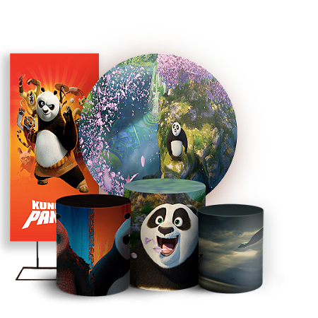 Capas Painel Redondo Trio Cilindro e Faixa Lateral Sublimado - Kung Fu Panda