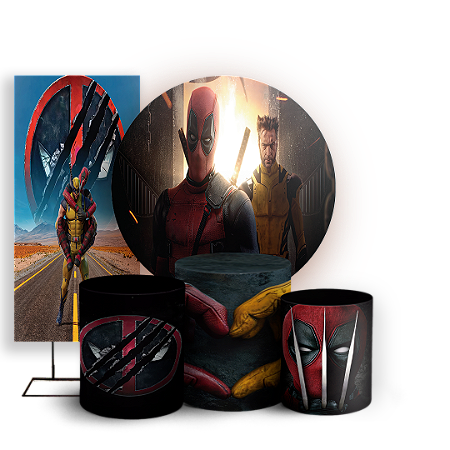 Capas Painel Redondo Trio Cilindro e Faixa Lateral Sublimado - Deadpool e Wolverine