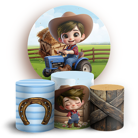 Capas Painel Redondo e Trio Cilindro Sublimado - Fazendinha Menino