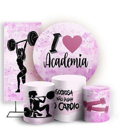 Capas Painel Redondo Trio Cilindro e Faixa Lateral Sublimado - Academia