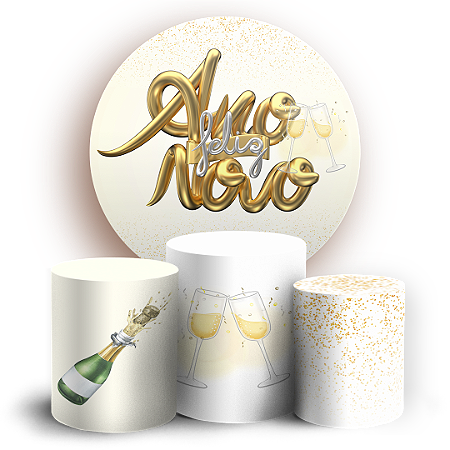 Capas Painel Redondo e Trio Cilindro Sublimado - Ano Novo