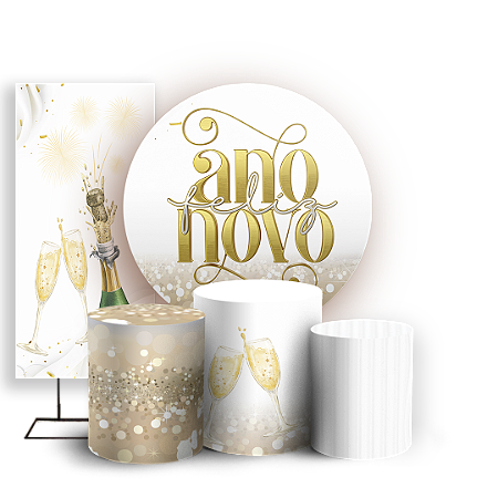 Capas Painel Redondo Trio Cilindro e Faixa Lateral Sublimado - Ano Novo
