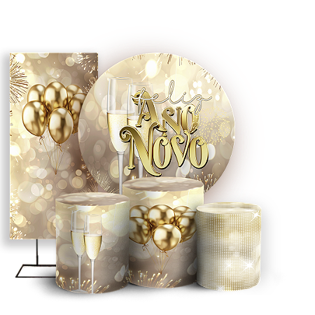 Capas Painel Redondo Trio Cilindro e Faixa Lateral Sublimado - Ano Novo