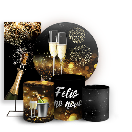 Capas Painel Redondo Trio Cilindro e Faixa Lateral Sublimado - Ano Novo