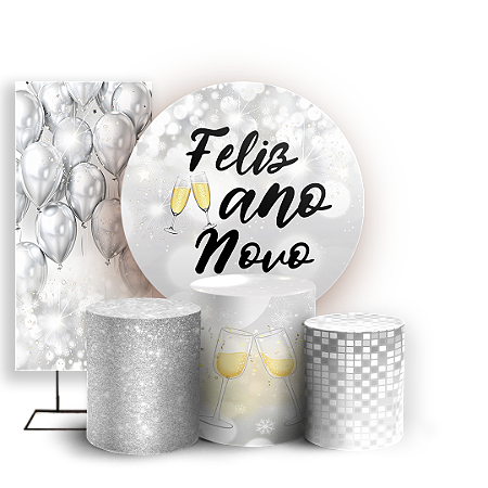 Capas Painel Redondo Trio Cilindro e Faixa Lateral Sublimado - Ano Novo