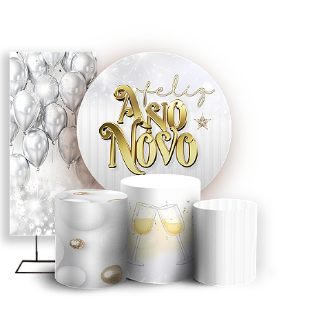 Capas Painel Redondo Trio Cilindro e Faixa Lateral Sublimado - Ano Novo