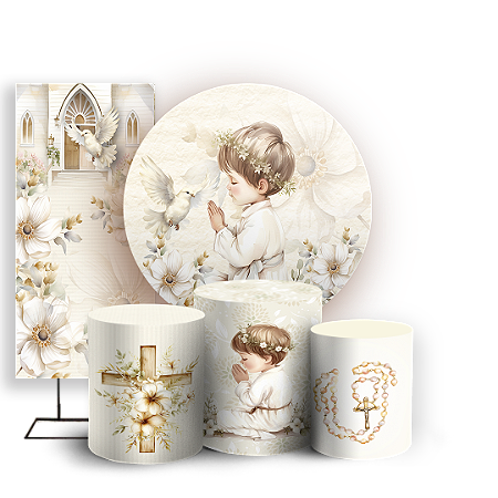 Capas Painel Redondo Trio Cilindro e Faixa Lateral Sublimado - Batizado