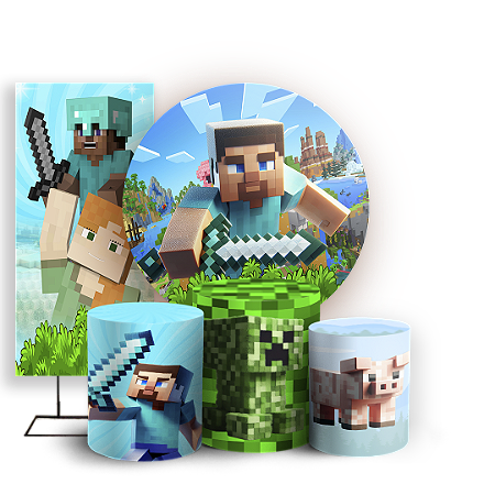 Capas Painel Redondo Trio Cilindro e Faixa Lateral Sublimado - Minecraft