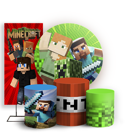 Capas Painel Redondo Trio Cilindro e Faixa Lateral Sublimado - Minecraft