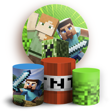 Capas Painel Redondo e Trio Cilindro Sublimado - Minecraft