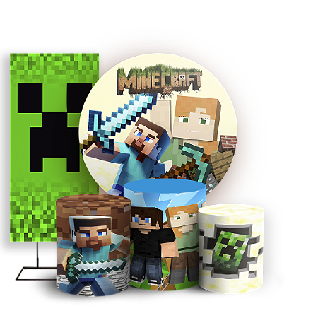 Capas Painel Redondo Trio Cilindro e Faixa Lateral Sublimado - Minecraft