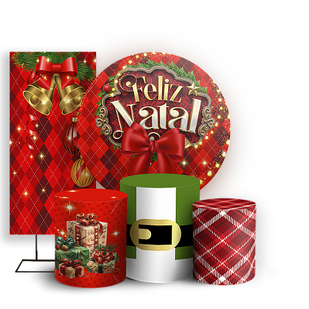 Capas Painel Redondo Trio Cilindro e Faixa Lateral Sublimado - Natal
