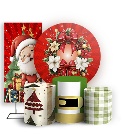 Capas Painel Redondo Trio Cilindro e Faixa Lateral Sublimado - Natal