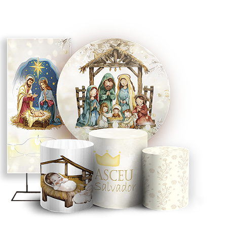 Capas Painel Redondo Trio Cilindro e Faixa Lateral Sublimado - Natal