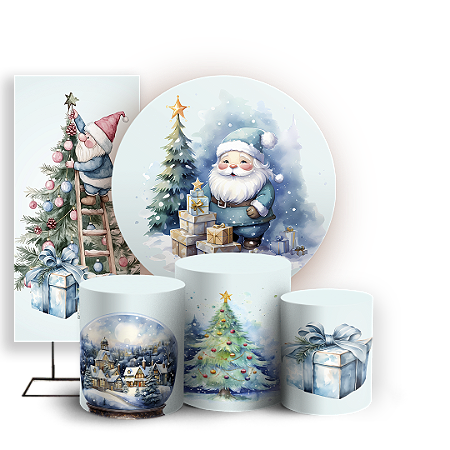 Capas Painel Redondo Trio Cilindro e Faixa Lateral Sublimado - Natal